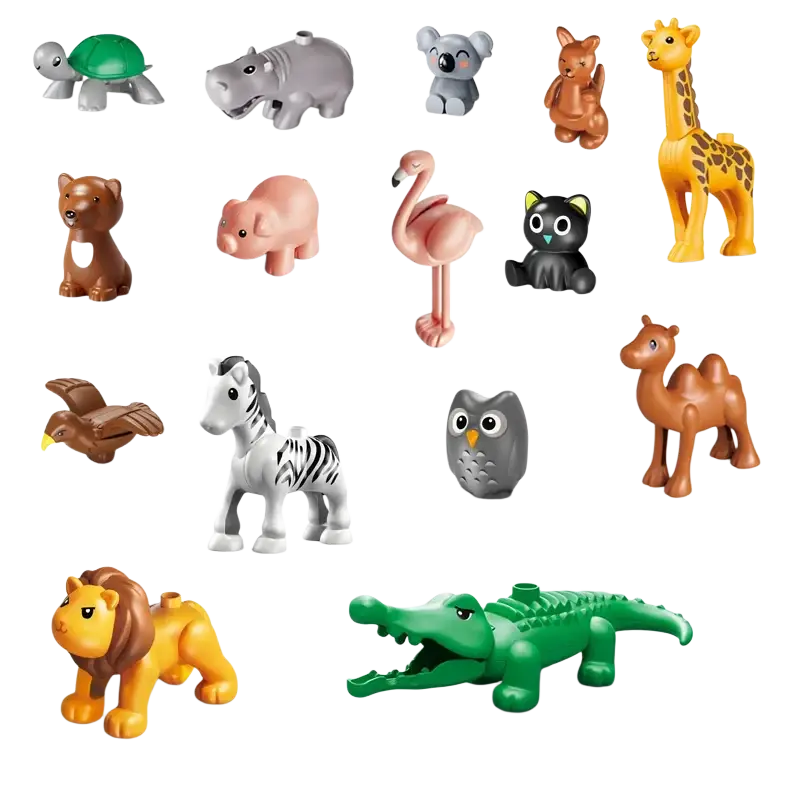 Green plastic crocodile toy figure with textured scales and open mouth for duplo compatible bulk building blocks