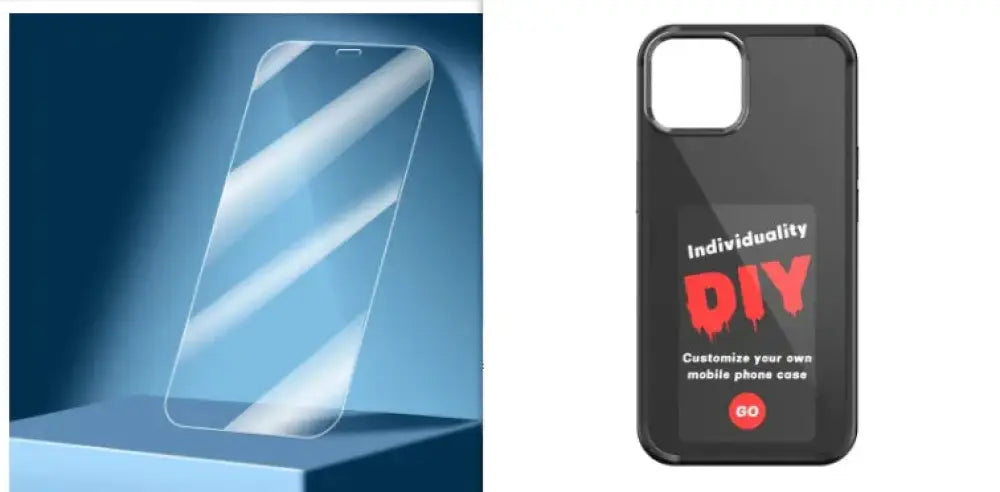 Back side of a black personalized e-ink smart display luxury phone case with red diy text and a white individuality sticker