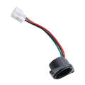 Black plastic electrical connector with white molded plug and red green black wires for e-way golf cart speed sensor replacement