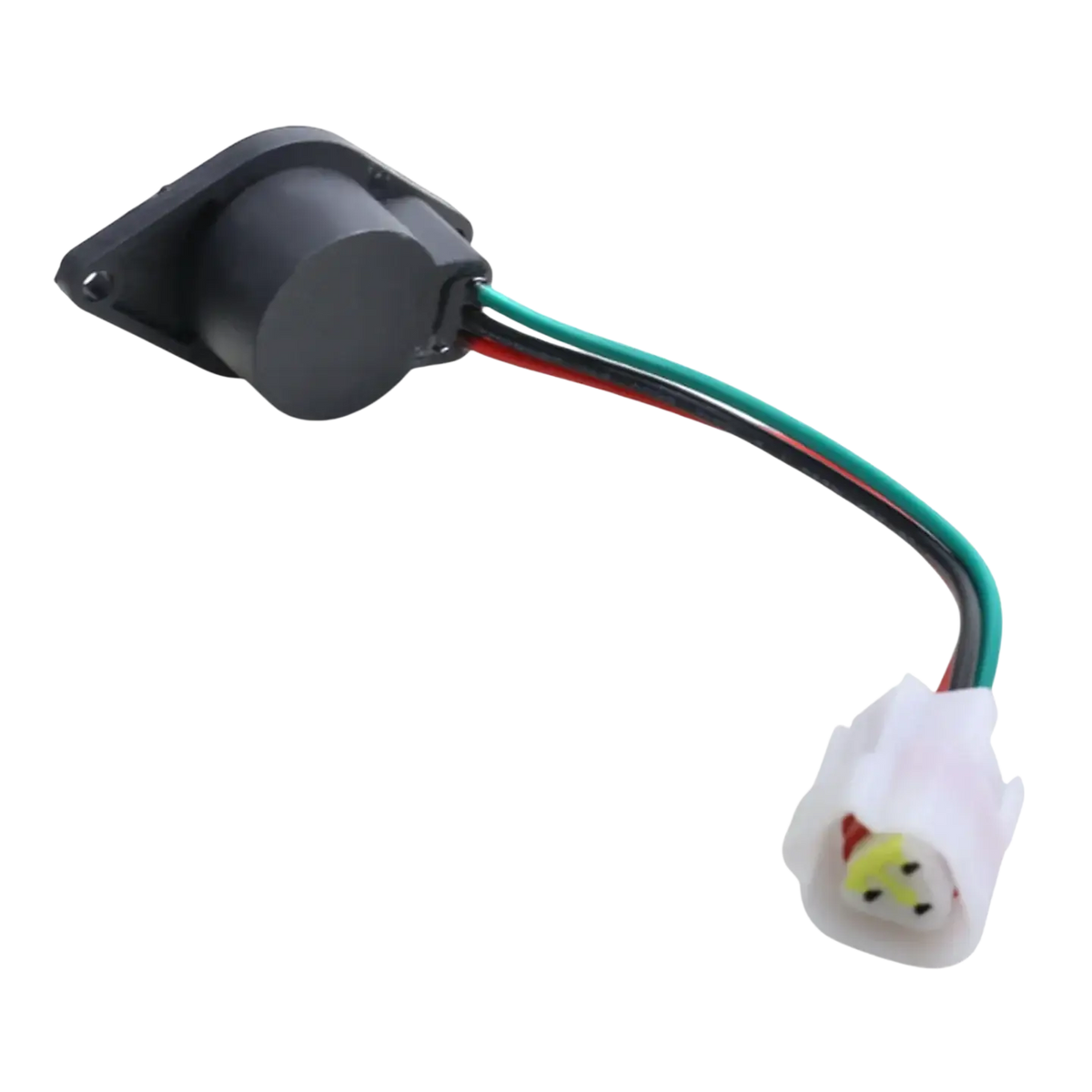 E-way golf cart speed sensor replacement showing black plastic ignition switch with three colored wires and white connector