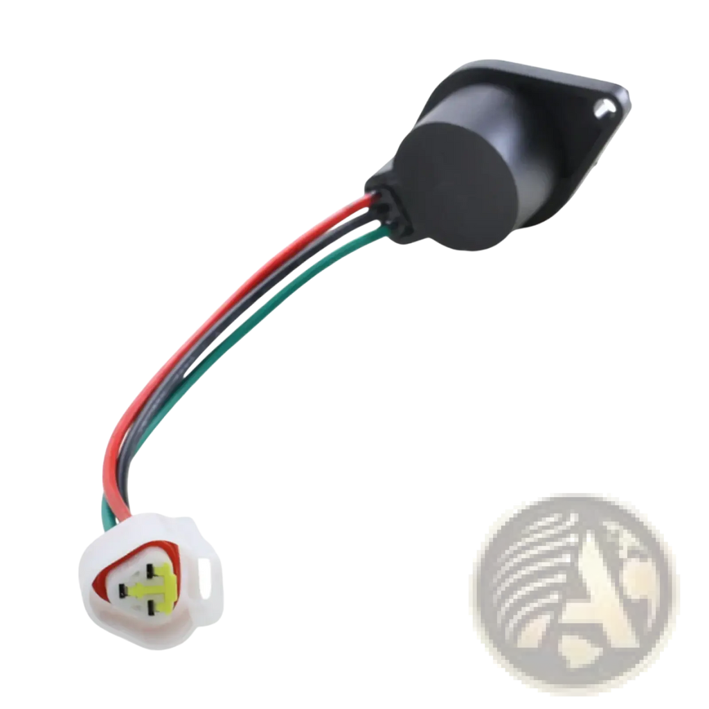 Black plastic e-way golf cart speed sensor replacement with red green and black wires extending from cylindrical housing