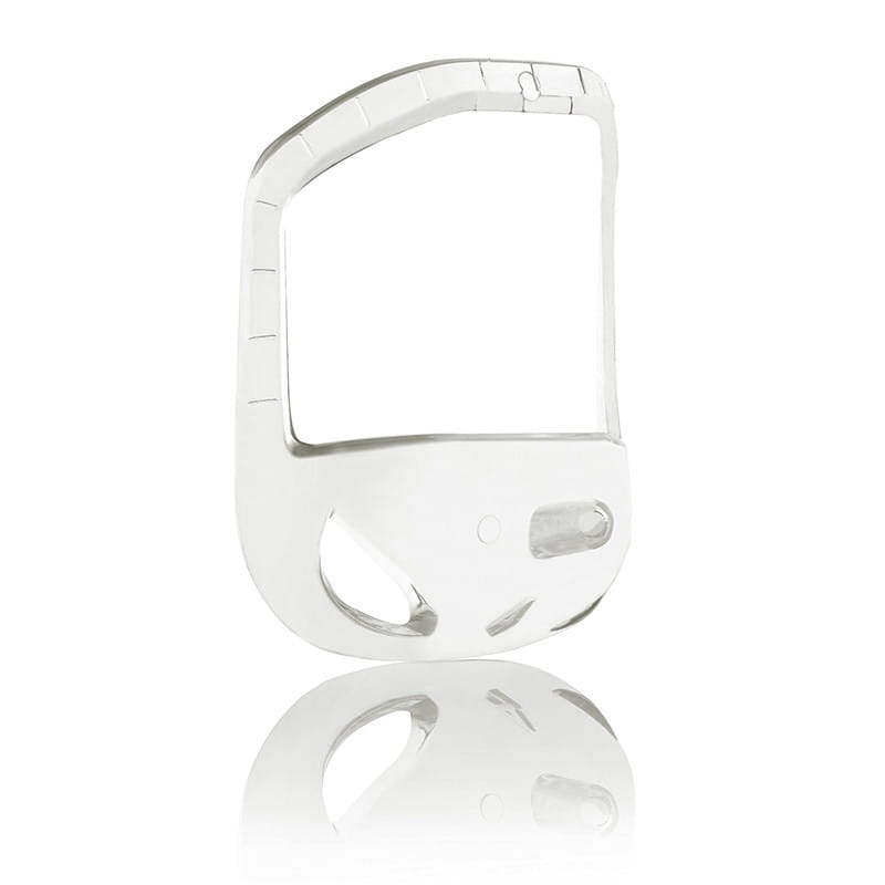Klare Kunststoff-Handyhülle mit schlankem minimalistischem Design und präzisen Aussparungen, die zusammen mit einem transparenten 5-teiligen Bartformungswerkzeug-Pflege-Set angezeigt werden.
