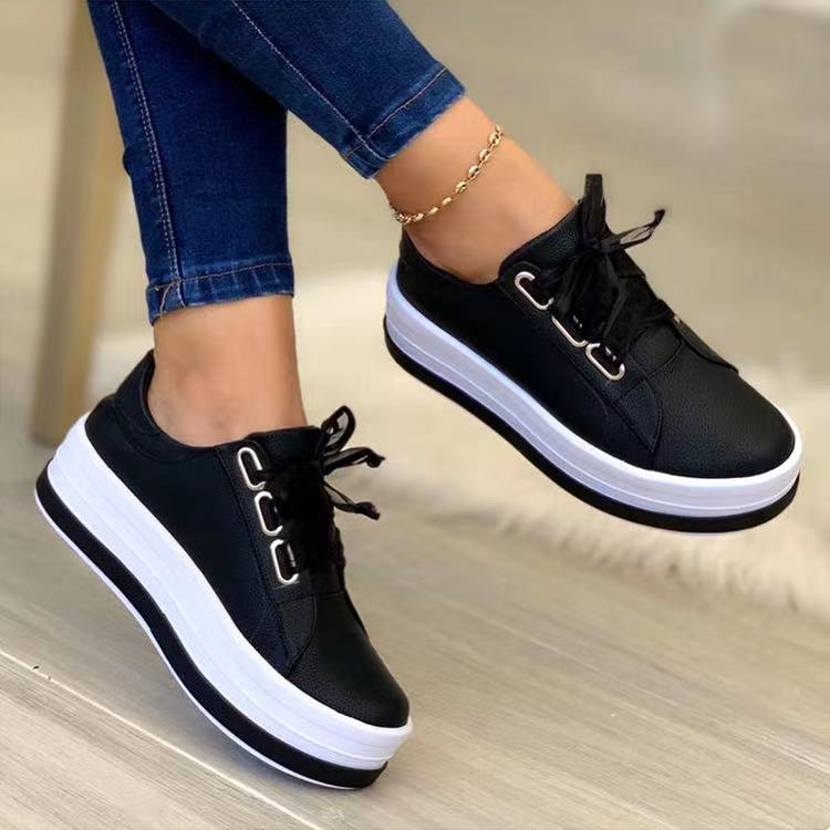 Women’s Metallic Lace Up Platform Round Toe Casual Shoes