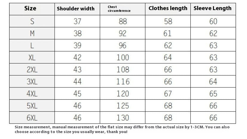 Size chart for a women lightweight down hooded puffer jacket showing measurements in centimeters for sizes s to 6xl.