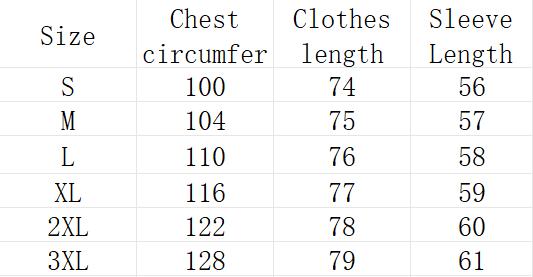 La tabla muestra medidas de talla, incluyendo la circunferencia del pecho, la longitud de la ropa y la longitud de la manga para la chaqueta acolchada tipo puffer con forro de felpa, a través de las tallas S a 3XL.