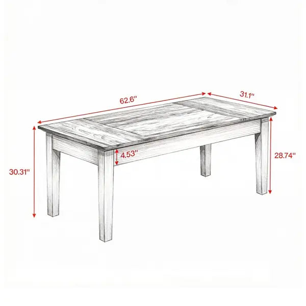 un escritorio ejecutivo de oficina de 62 pulgadas de madera blanca y marrón con un diseño rústico tipo mesa de centro de madera, acabado blanco envejecido y patas rectas robustas