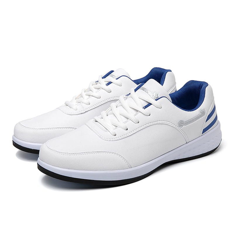 White breathable mesh strong cavalry casual athletic sneakers with blue accents and a sleek modern design