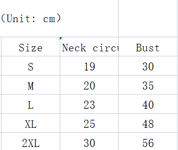 Size chart for halloween dog sweater pumpkin knit pet costume showing garment measurements in centimeters for sizes s through 2xl.
