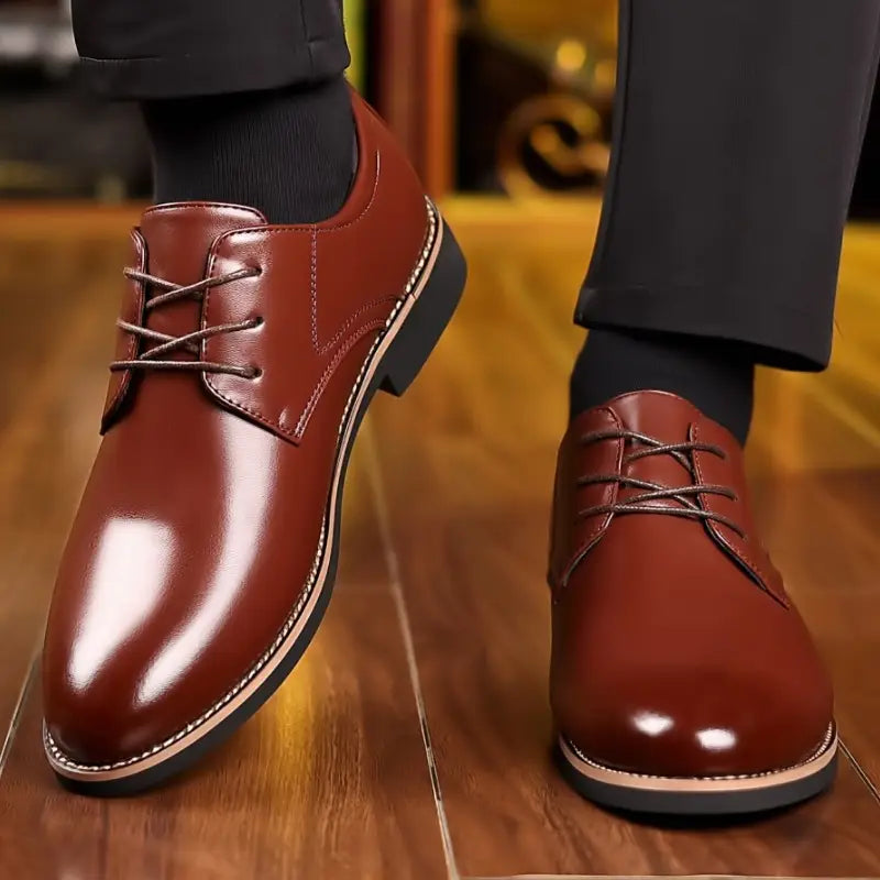 polished brown leather lace-up men’s plus size business formal dress shoes with a sleek classic design