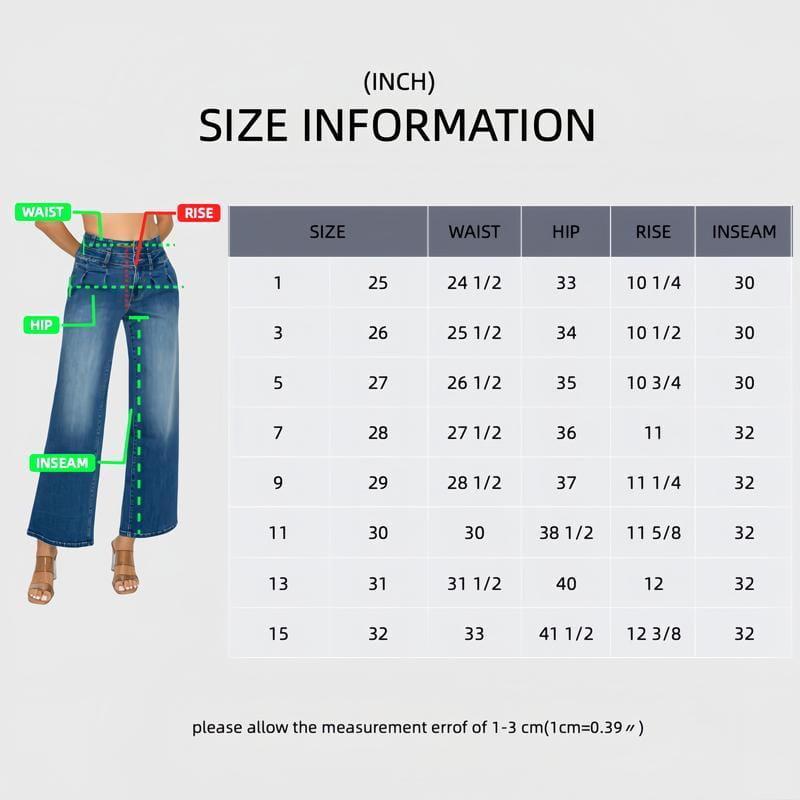 Medium blue wide leg denim jeans made of blue faded wash denim fabric shown from the front.