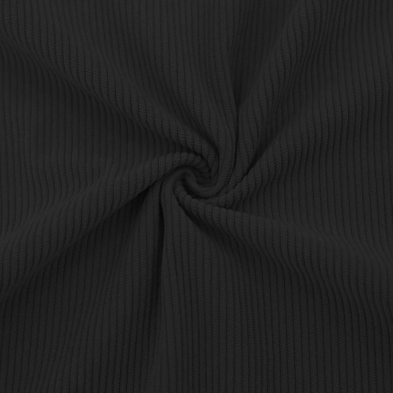 slim fit corduroy patchwork pullover with contrast accents showing black corduroy fabric with distinct ribbed texture