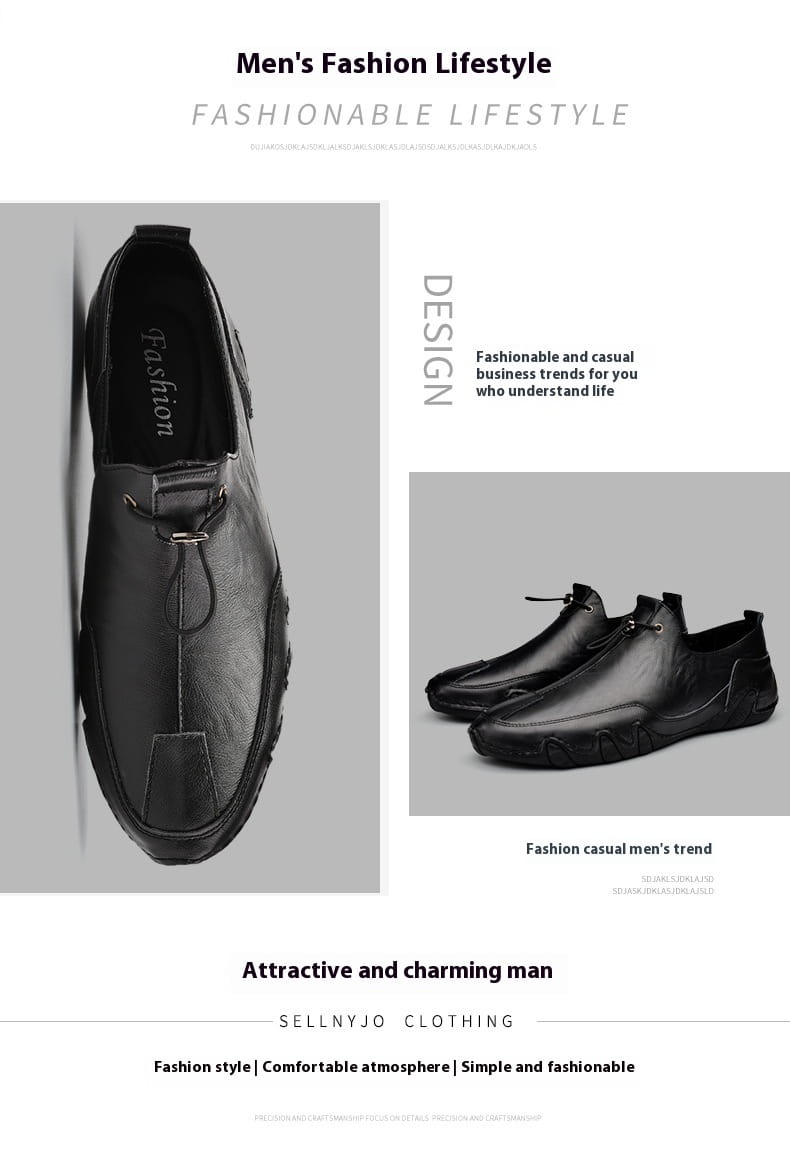 Mocassins à enfiler en cuir noir pour homme, avec un design minimaliste épuré et des détails de coutures discrets, idéals pour un usage sportif décontracté.