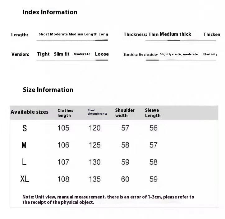 The image shows a size and fit chart for the women long padded down jacket quilted coat listing sizes s to xl with measurements for clothes length chest circumference shoulder width and sleeve length.