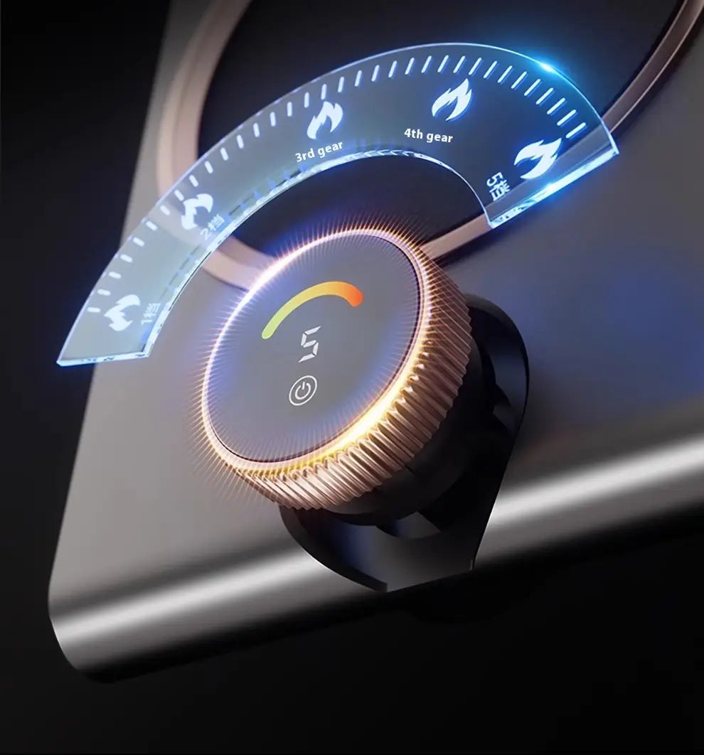 A sleek metallic gear selector knob with a glowing blue digital display showing gear indicators on the electric ceramic stove 1000w tea cooker kettle.