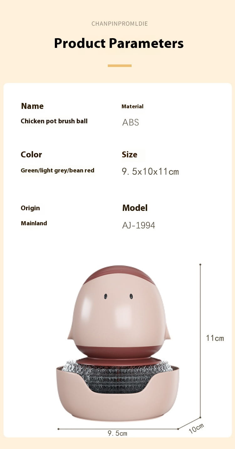 balle de brosse en forme de poulet en plastique rose et brune, avec un récurant en fil métallique à l’intérieur, pour le nettoyage du récurant-distributeur automatique de savon liquide de brosse pour plat en forme d’œuf