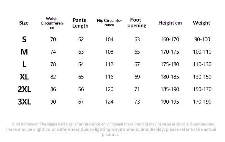 Size chart for striped denim capri shorts showing pants measurements in centimeters and weight ranges from size s to 3xl.