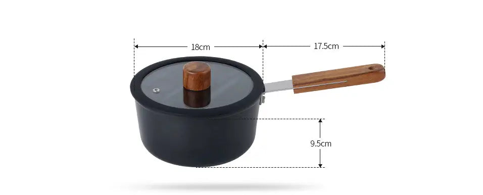 Cazo/ cacerola pequeña de cerámica negra antiadherente con mango de madera y pomo de la tapa, de un producto titulado set de ollas de cerámica antiadherentes con mangos de madera.