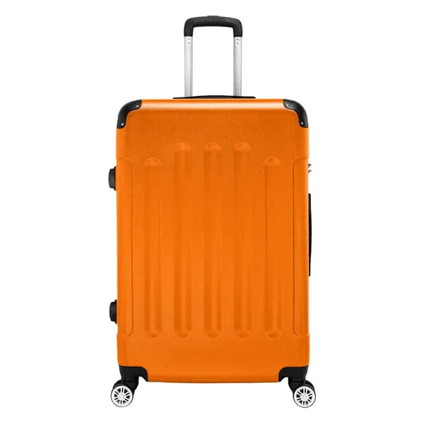 Bright orange 3-in-1 lightweight abs hard shell trolley suitcase with black accents and telescoping handle.