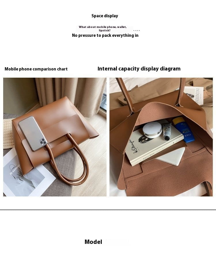 Tan vintage structured leather tote bag with top handles and spacious interior compartments for organized carrying.