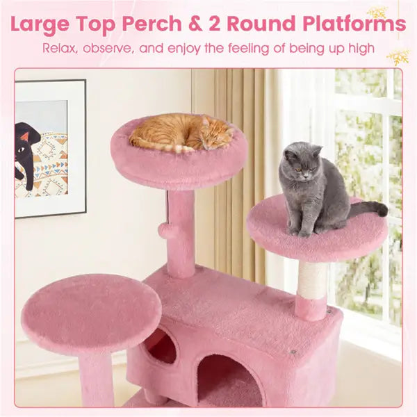 52 Inch Pink Cat Tree Tower with Condos and Perches