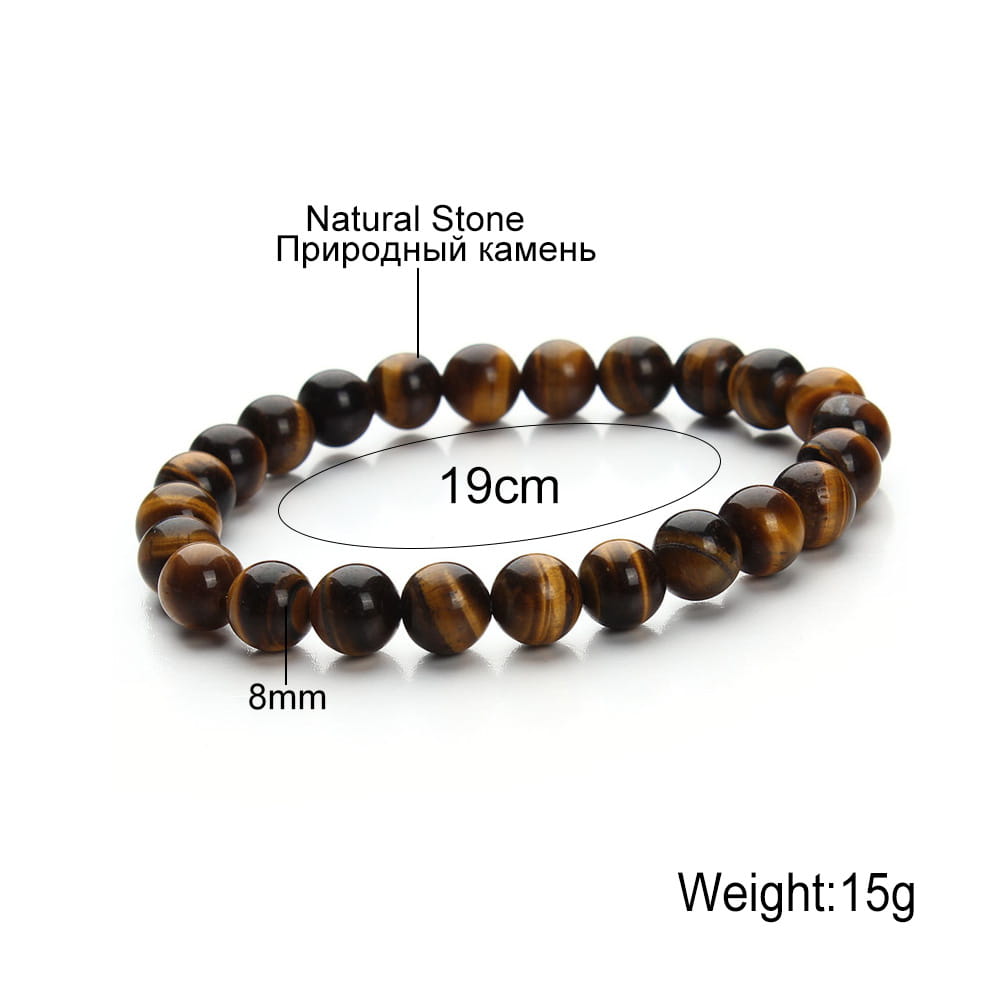 A 19cm natural polished gemstone and agate beaded bracelet made of 8mm diameter polished natural tiger eye stones.