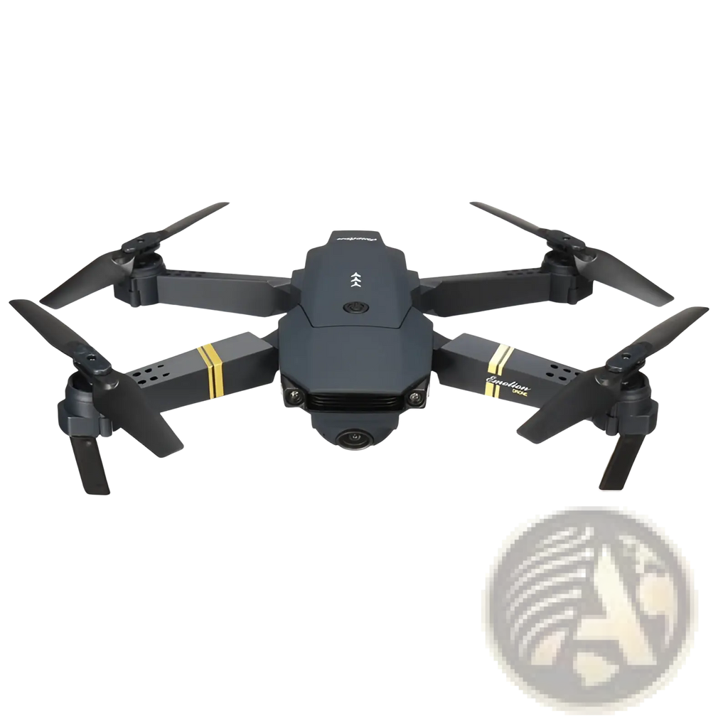 E58 4k dual camera foldable drone for kids and teens with a sleek black and gold compact design