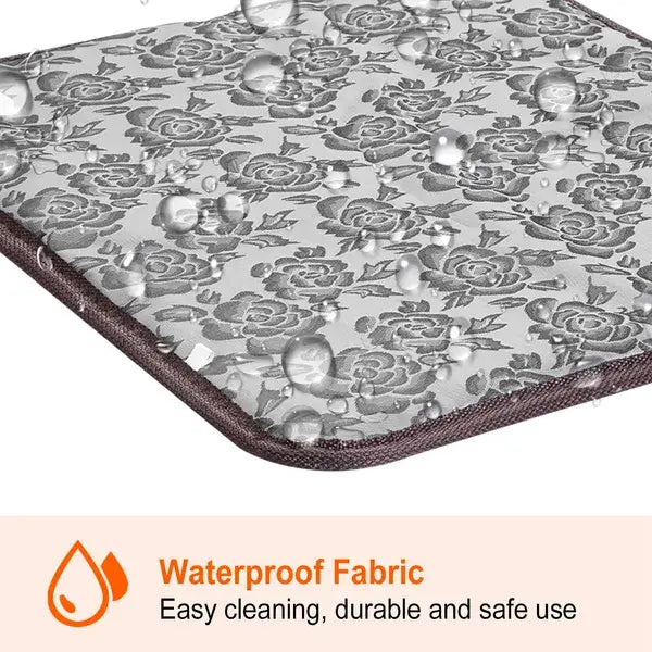 gray floral-patterned waterproof pet heating pad electric mat with brown stitched edges