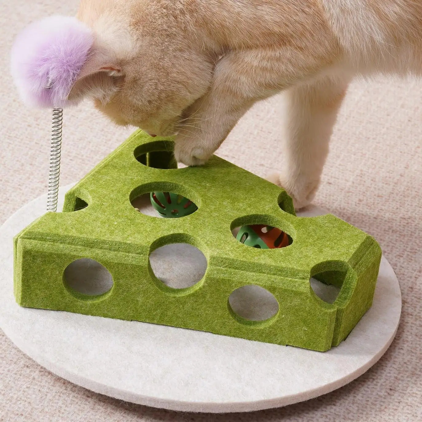 Cat Puzzle Toy with Spring Wand and Suction Cup Base