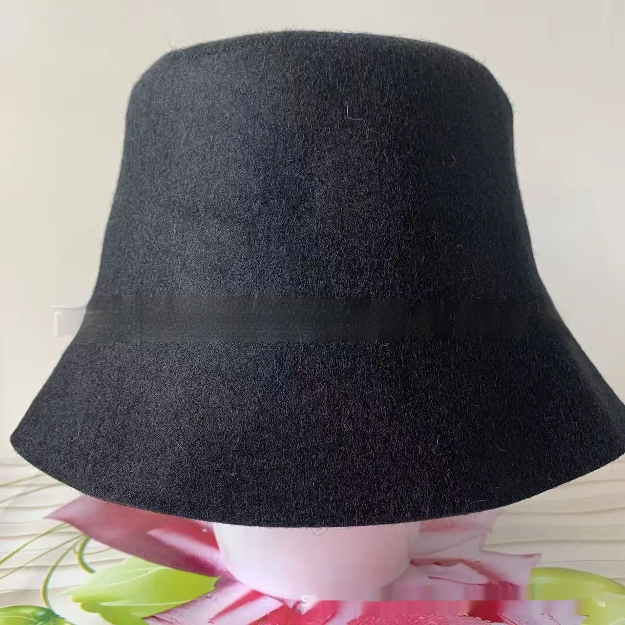 black wool felt sauna cap bucket hat with a wide brim and smooth matte finish