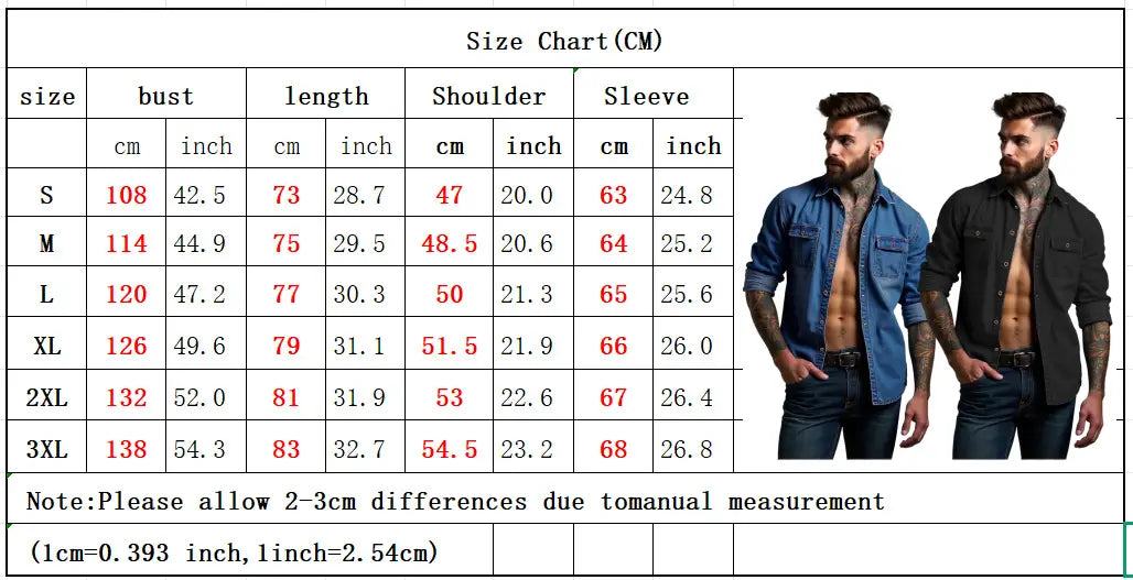 Herren-Hemd aus blauem Denim mit Knöpfen, mit hochgekrempelten Ärmeln und Knopfverschluss vorne in Übergröße