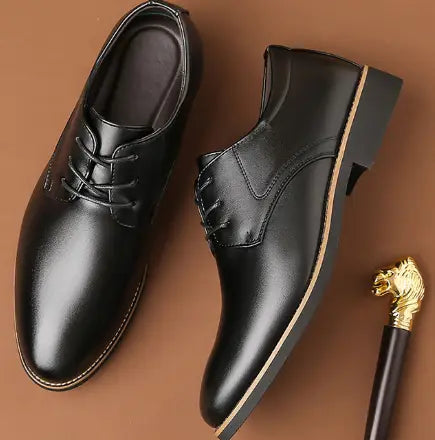 polished brown leather lace-up men’s plus size business formal dress shoes with a sleek classic design