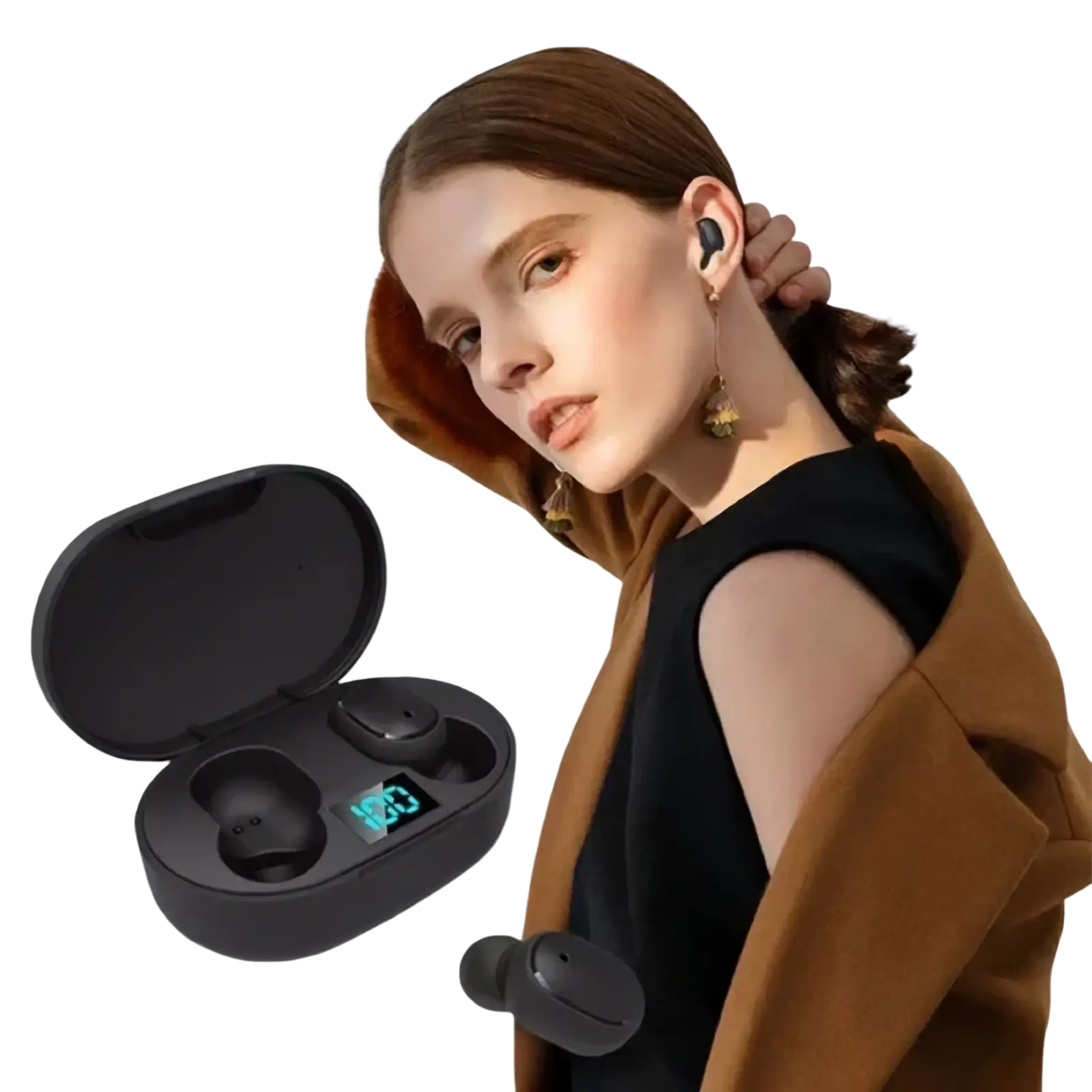 Black wireless bluetooth earbuds with digital display charging case for e6s wireless bluetooth earphones
