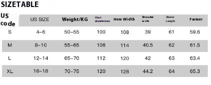 The size chart for the floral embroidered long sleeve cream blouse with lace trim displays US sizes s through xl with measurements in centimeters and kilograms.