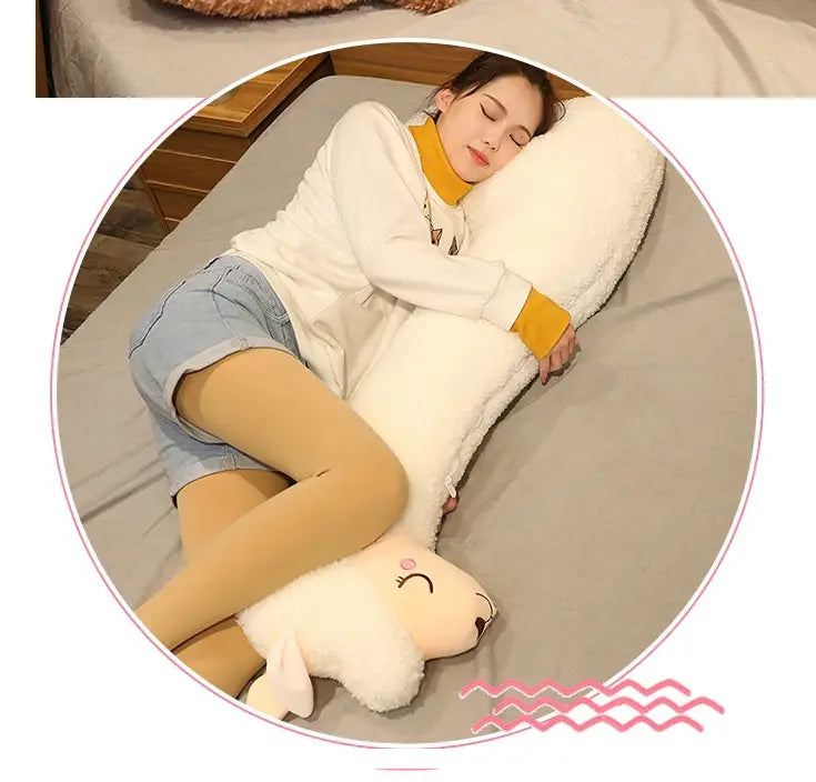 white plush alpaca plush toy pillow 75cm shaped like a llama with soft fluffy texture and closed-eye facial design