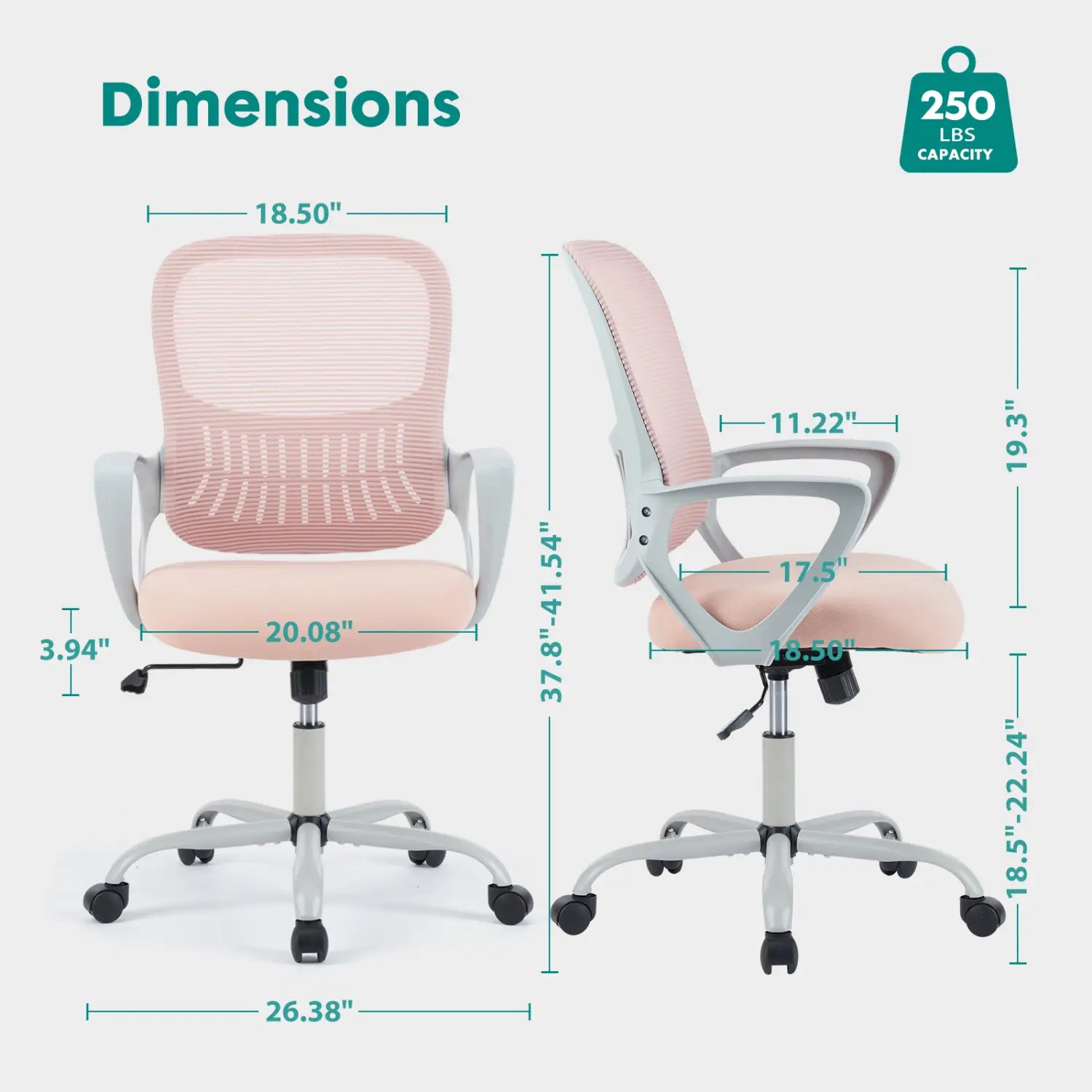 Chaise de dessin ergonomique à hauteur élevée, tabouret pour bureau debout, avec dossier en maille rose, cadre en plastique gris clair et roulettes noires.