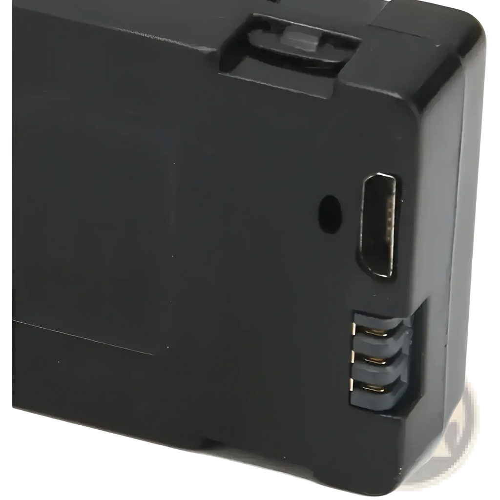 Black plastic E88 E99 drone replacement battery with usb port and three metallic contacts on the back side