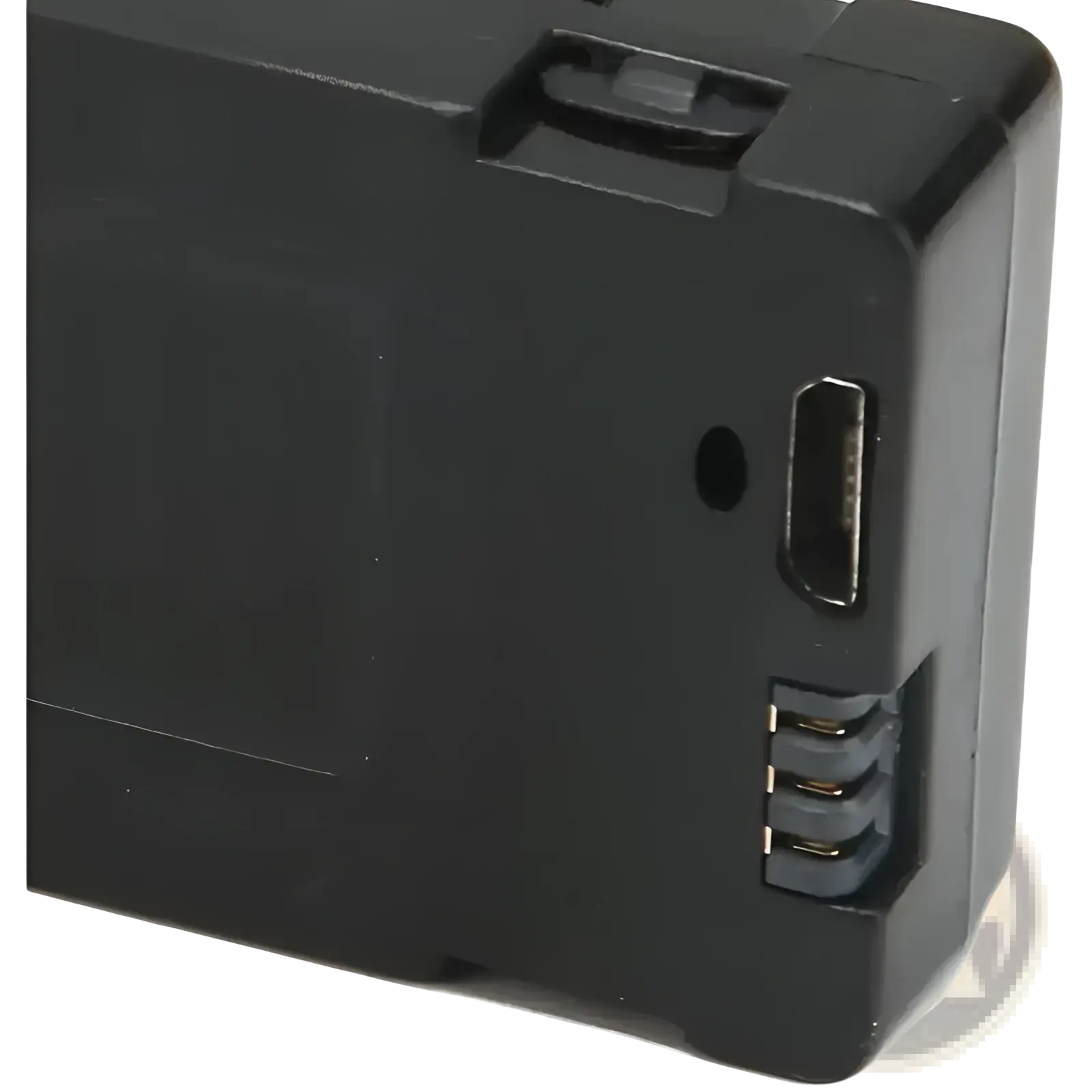 Black plastic E88 E99 drone replacement battery with usb port and three metallic contacts on the back side