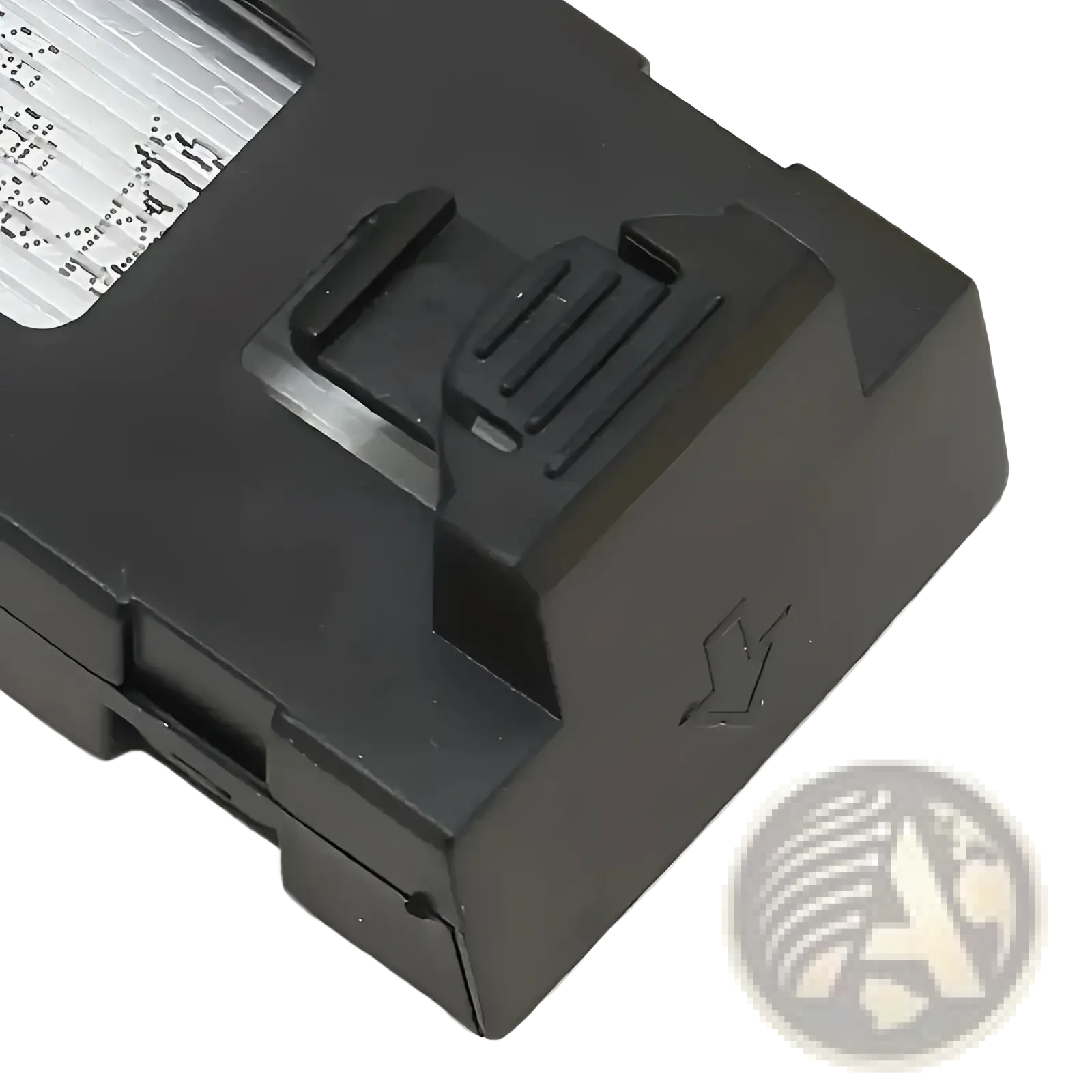Black plastic E88 E99 drone replacement battery with silver label textured grip and USB port visible on the back side