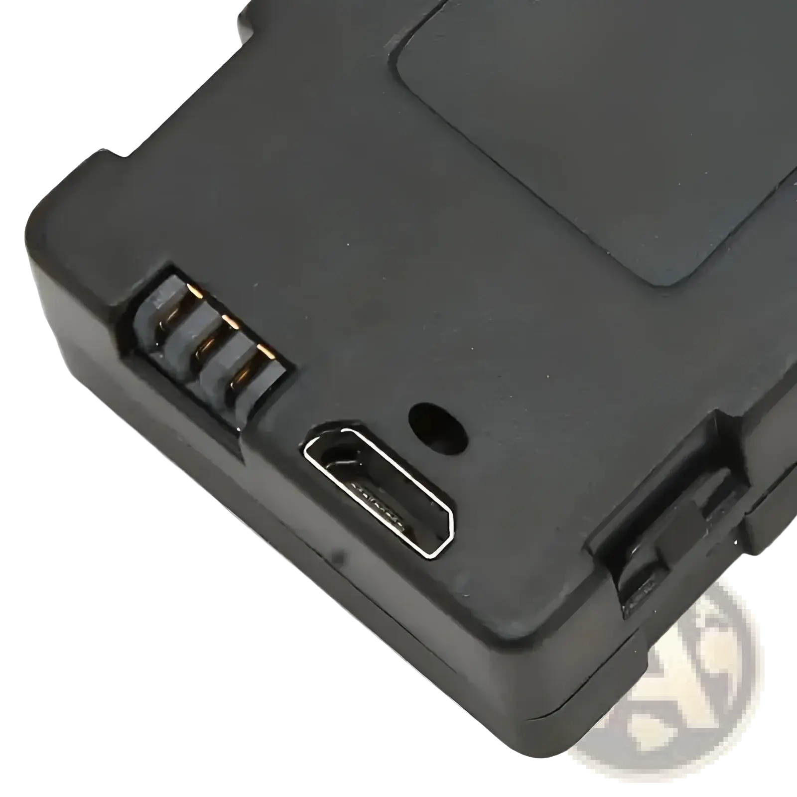Black plastic E88 E99 drone replacement battery with usb-c port and three gold contact pins on the back side