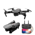 Black and gray foldable e88 pro 4k dual camera fpv quadcopter drone shown with remote control and smartphone app interface