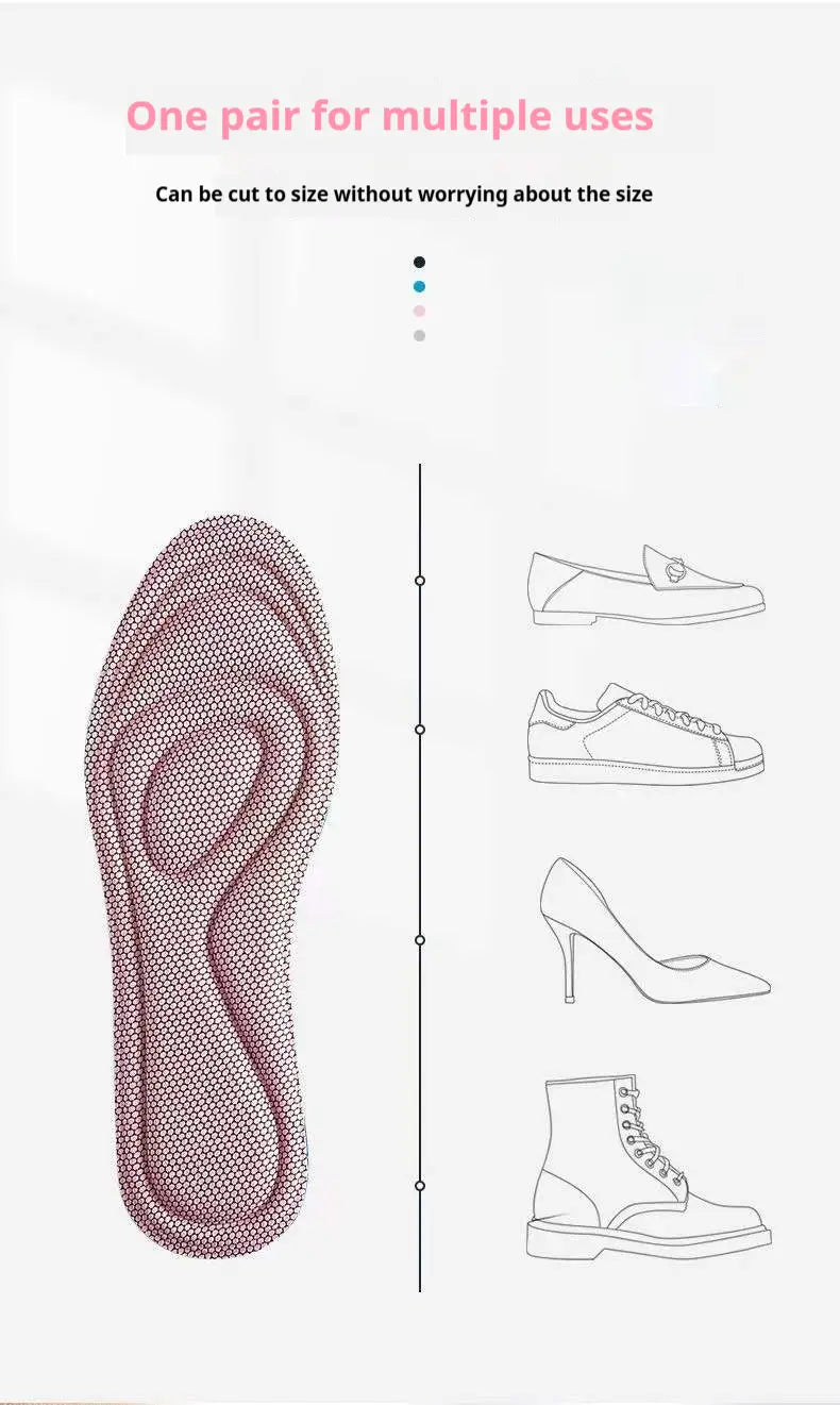 pink mesh antibacterial massage insoles with shock absorbing arch support designed for a customizable fit across various shoe types