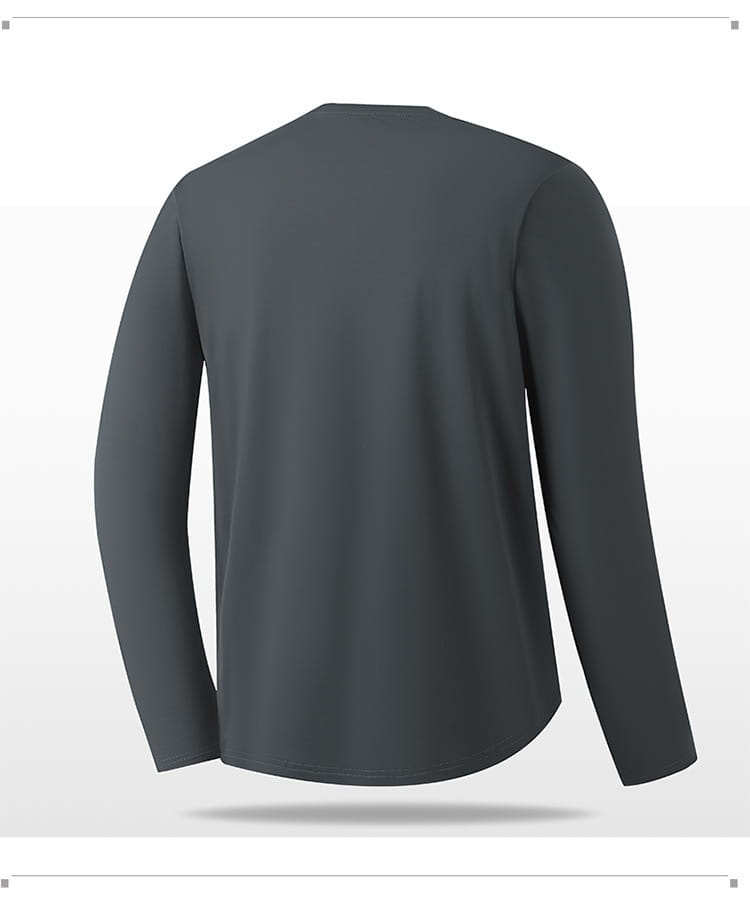 Camiseta de manga larga y cuello redondo tipo crew en color gris oscuro, con un diseño uniforme, confeccionada con un material suave para el uso diario.