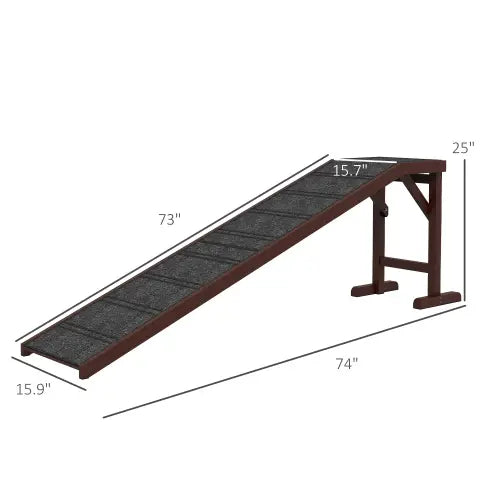 Rampe pour chien en bois brun par Pawhut pour le lit, avec une surface de moquette noire antidérapante texturée