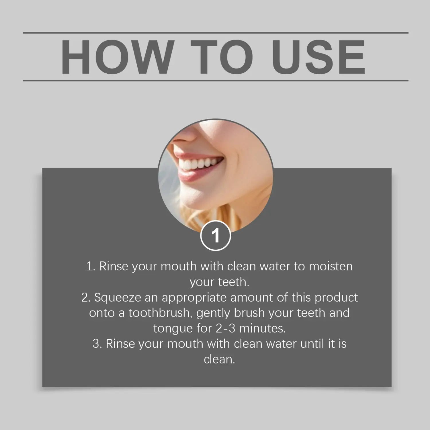 A smiling woman with light skin tone showing white teeth using foam toothpaste simply white mousse pump dispenser.