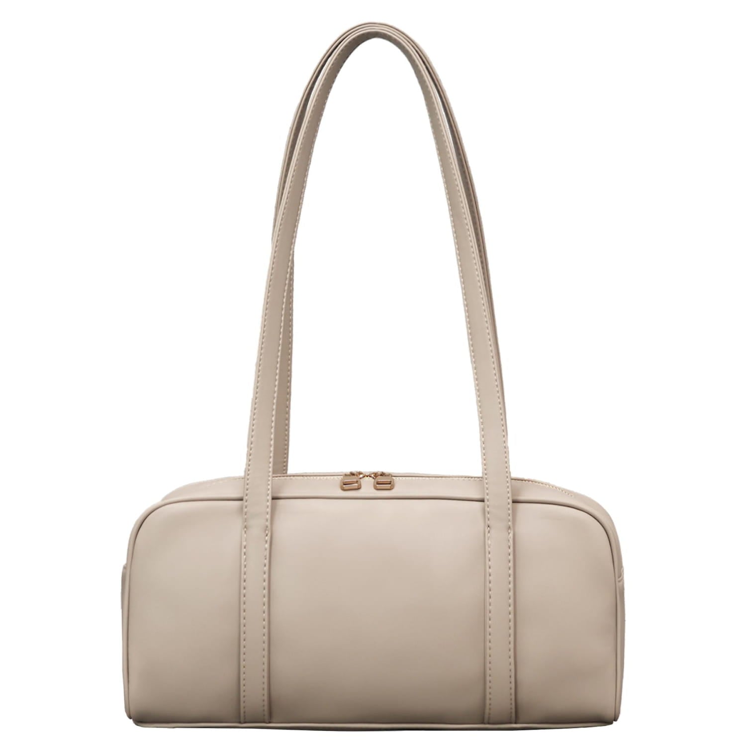 Beige leather shoulder bag for women with long handles and gold-tone zipper closure lxq026 chic leather single shoulder bag.