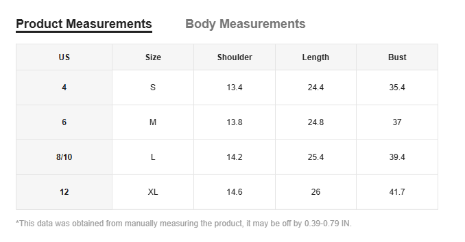 Das Bild zeigt eine Tabelle mit Schulter-, Längen- und Brustweitenmessungen in Zoll für die Größen S bis XL eines grauen Tanktops im Casual-Stil mit silbernem Zierbesatz.