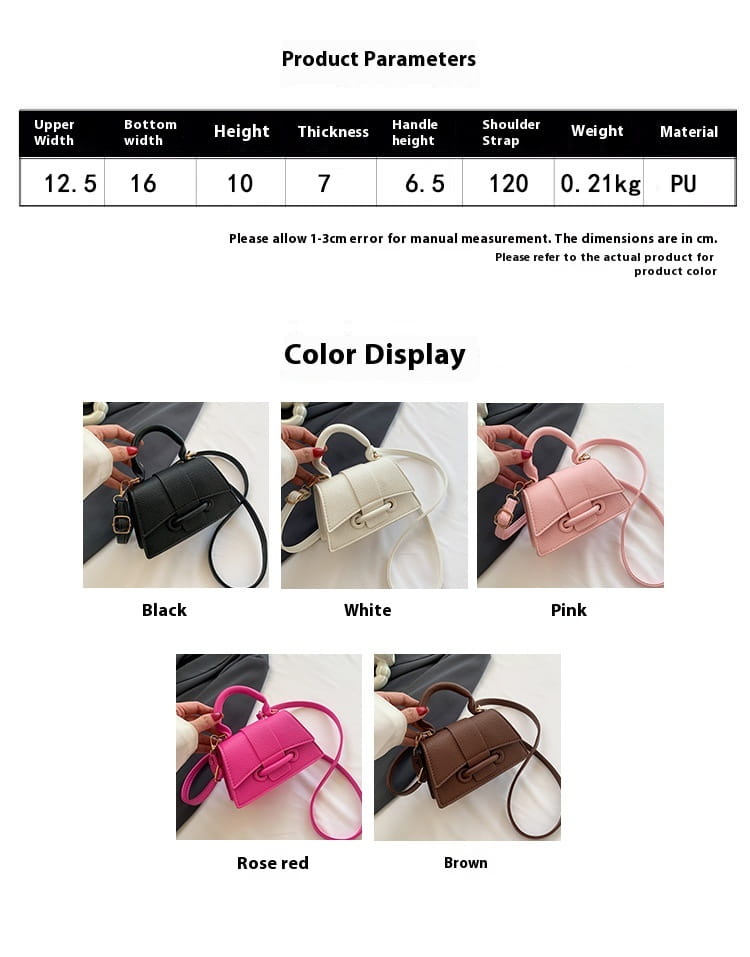 Gekettelte Mini-Umhängetasche aus Kunstleder, Handtasche im Stil eines Schalenbeutels in Schwarz, Weiß, Pink, Rosenrot oder Braun, mit kompaktem, geformtem Design, oberem Tragegriff und abnehmbarem Schulterriemen.