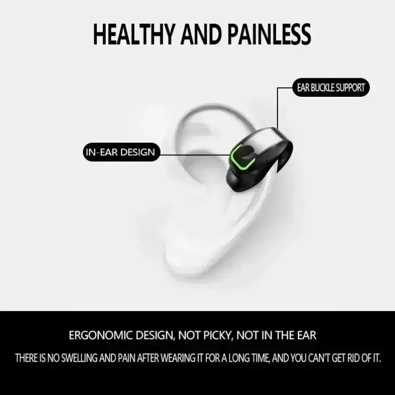 Black and green ear clip lightweight bluetooth 5.3 sport headphones with ergonomic ear buckle support design