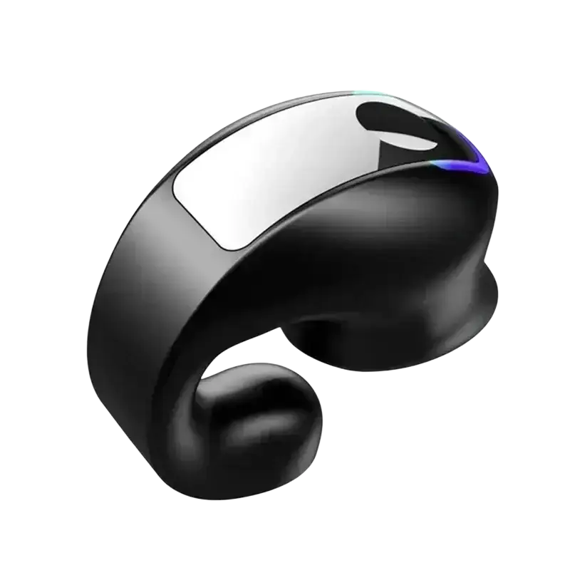 Black and silver ear clip lightweight bluetooth 5.3 sport headphones with sleek curved design for active use