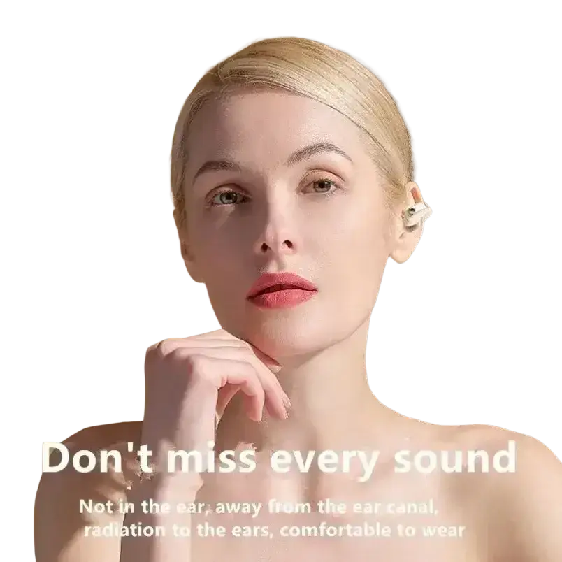 White ear clip lightweight wireless earbud worn in ear for sport with bluetooth 5.3 connectivity and clip lightweight design